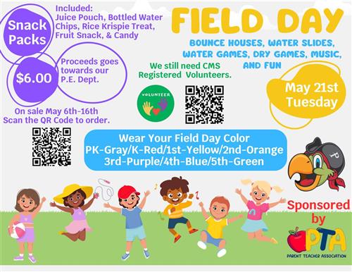  Parkside Field Day - May 21 - Order Your Snack Pack before May 16 